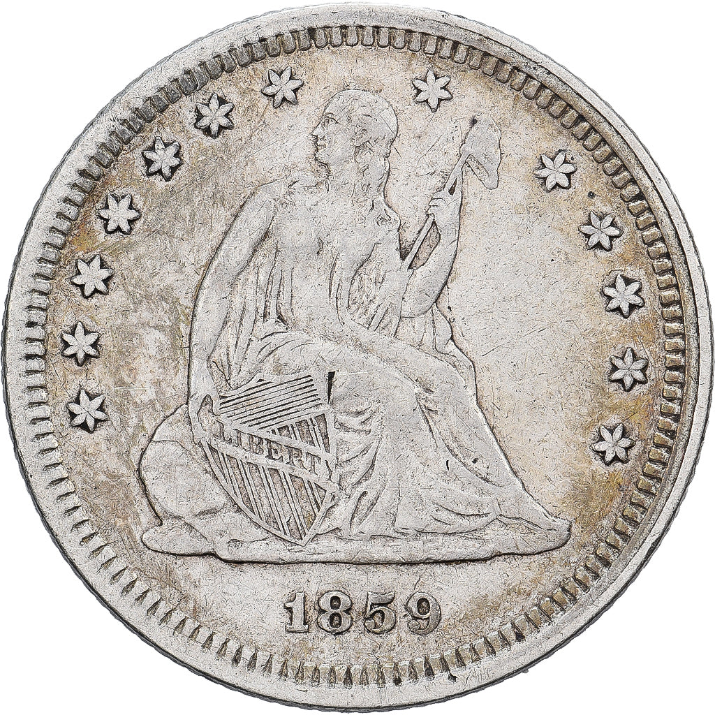États-Unis, quarter dollar, Seated Liberty, 1859, Philadelphie, Argent, TB+