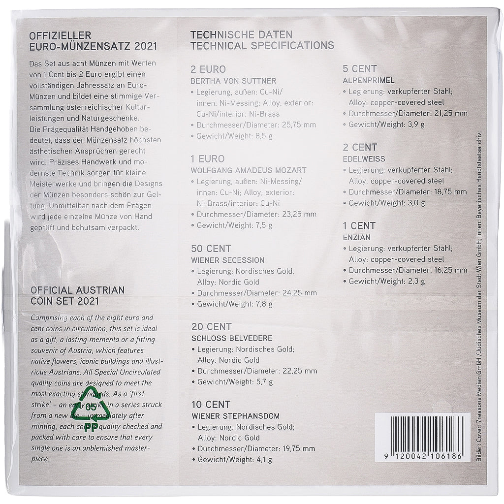 Autriche, Set 1 ct. - 2 Euro, BU, 2021, Vienne, FDC