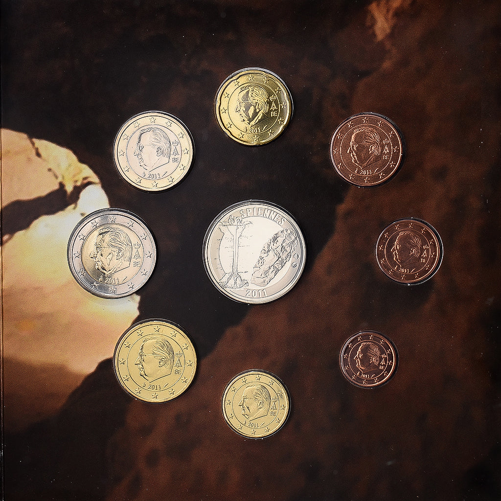 Belgique, Coffret 1 ct. - 2 Euro + Jeton, Minières de Silex, Spiennes, BU