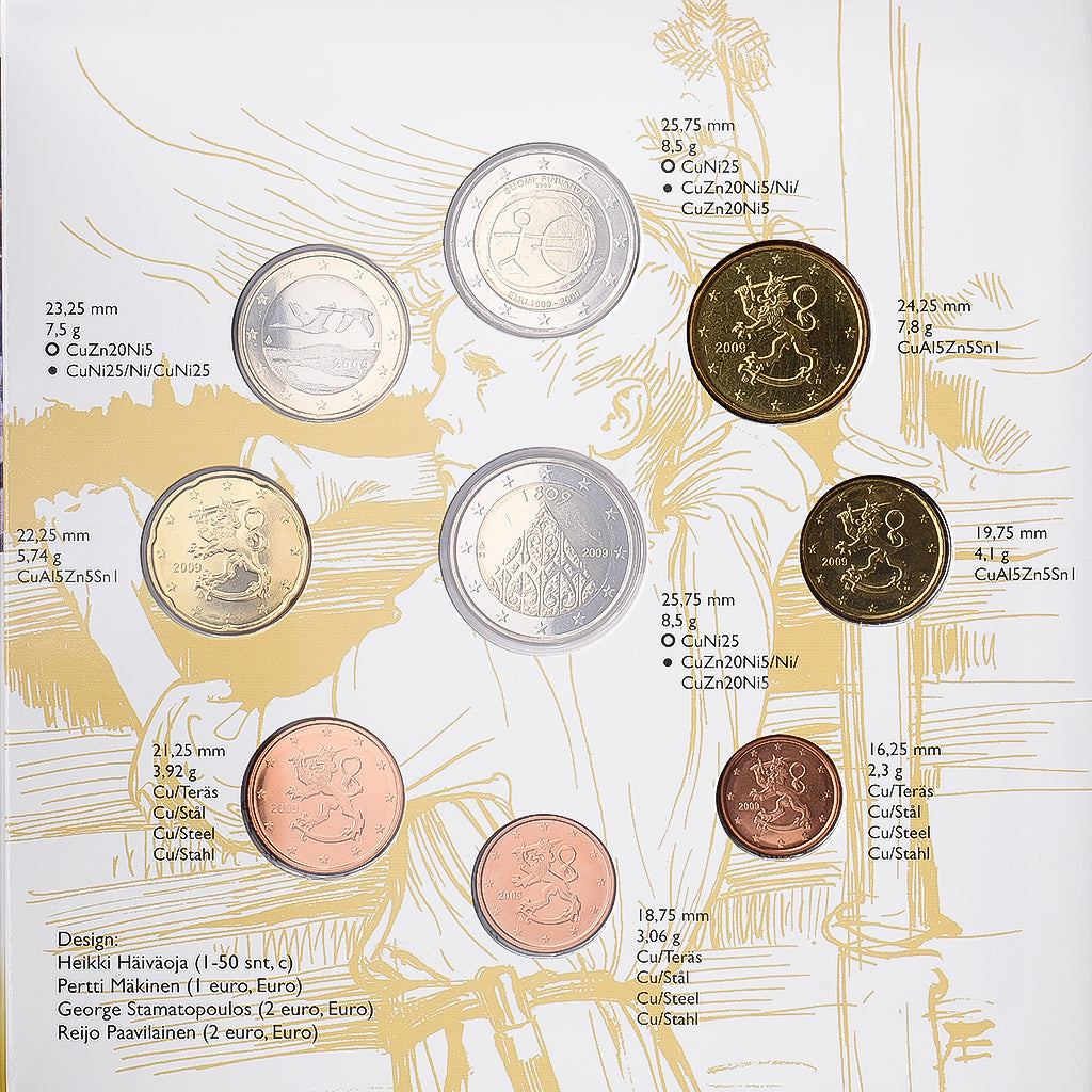 Finlande, Coffret 1 ct. - 2 Euro + Jeton, BU, 2009, FDC