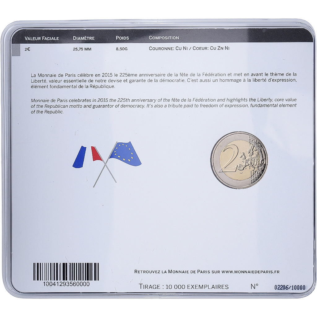 França, 2 Euro, fête de la Fédération, Colorized, BU, 2015, MDP