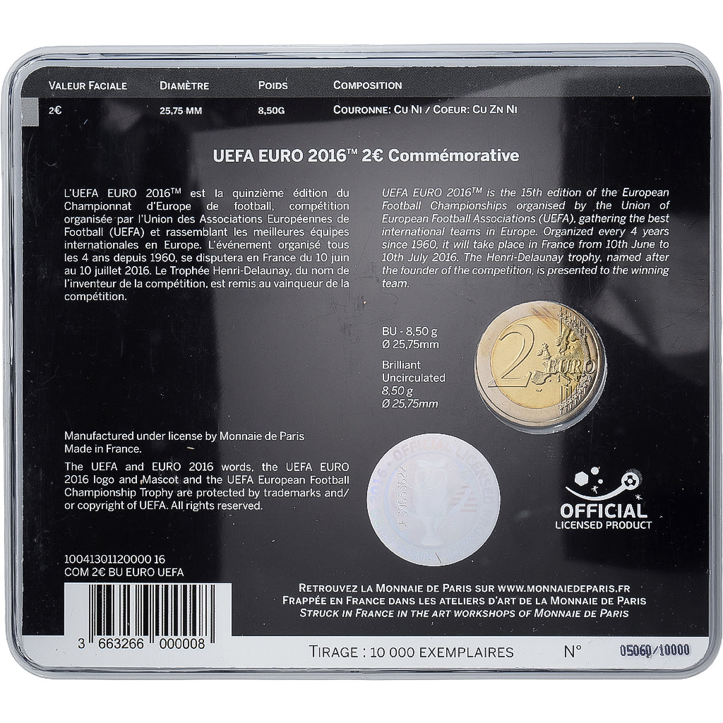 France, 2 Euro, UEFA Euro 2016, Coin Card, BU, 2016, MDP, Bi-Metallic, MS(65-70)