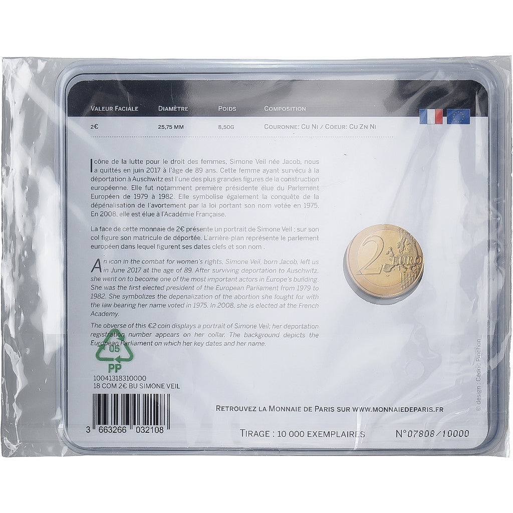 Frankreich, 2 Euro, Simone Veil, Coin Card, BU, 2018, MDP, Bi-Metallic, STGL