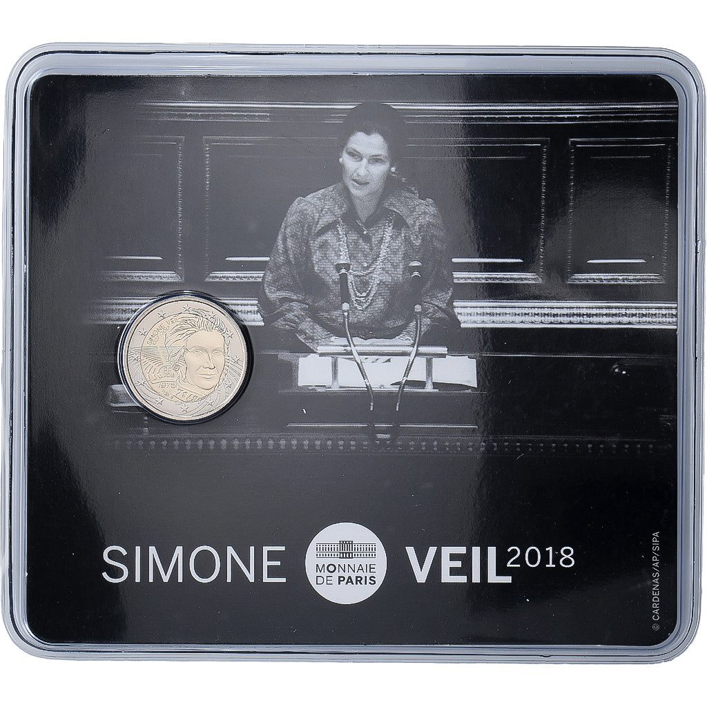 France, 2 Euro, Simone Veil, Coin Card, BU, 2018, MDP, Bi-Metallic, MS(65-70)