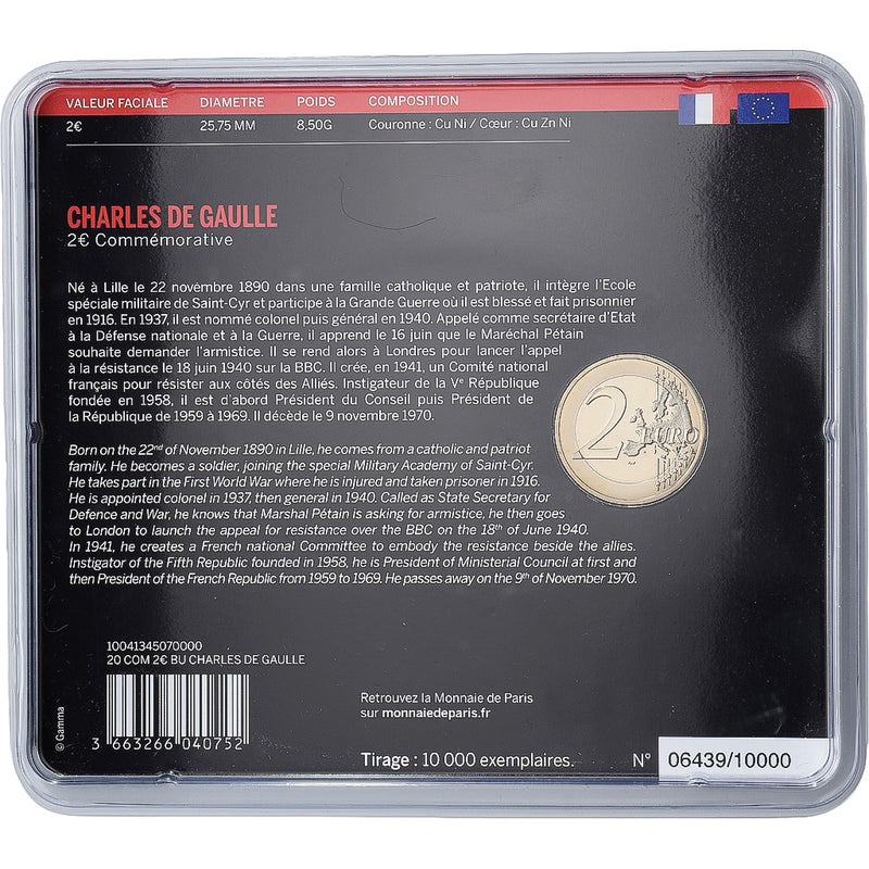 France 2 Euro Charles De Gaulle Coin Card BU 2020 MDP Bi-Metallic