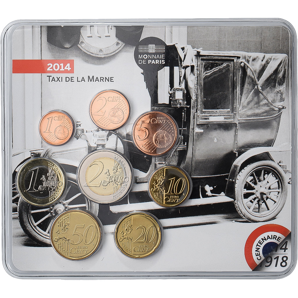 Francia, Set 1 ct. - 2 Euro, Taxis de la Marne, Coin Card, BU, 2014, MDP, Sin