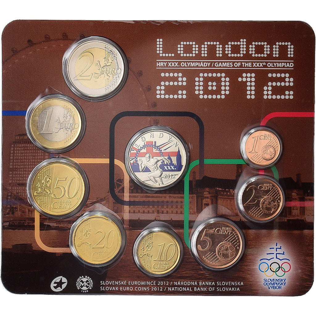 Slovaquie, Coffret 1 ct. - 2 Euro + Jeton, XXXe Jeux Olympiques, Londres, BU