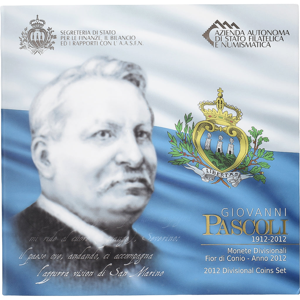 San Marino, Set 1 ct. - 5 Euro, Giovanni Pascoli, Coin Card, BU, 2012, ND