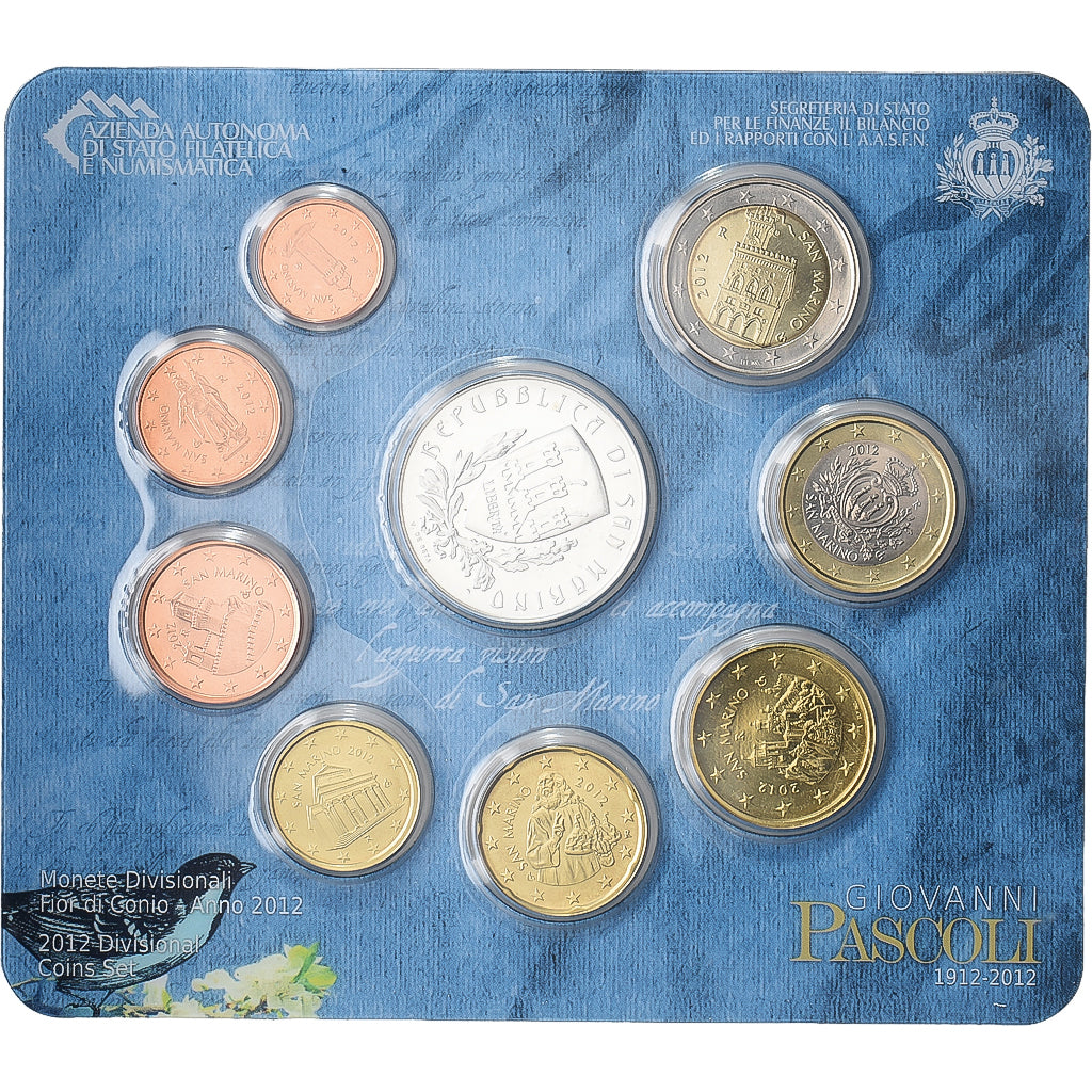 San Marino, Set 1 ct. - 5 Euro, Giovanni Pascoli, Coin Card, BU, 2012, ND