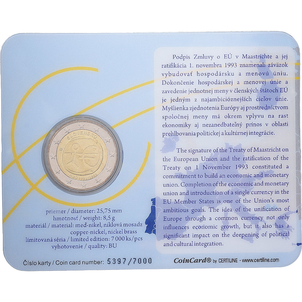 Slovakia, 2 Euro, 10 Years of EMU, Coin Card, BU, 2009, Bi-Metallic, MS(65-70)