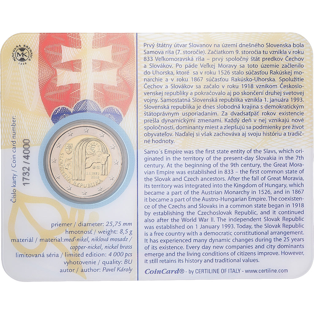 Slovaquie, 2 Euro, Slovak Republic, Coin Card, BU, 2018, Bimétallique, FDC