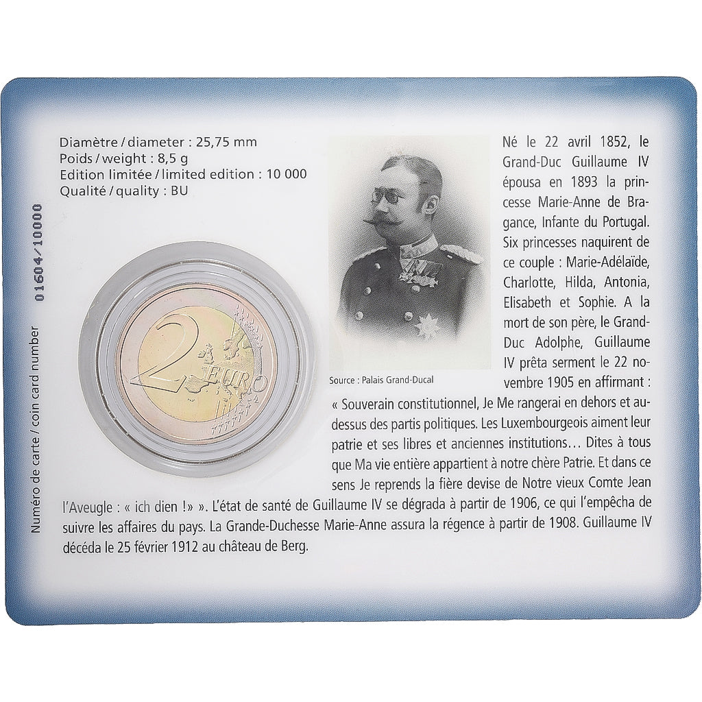 Lussemburgo, 2 Euro, Guillaume IV, Coin Card, BU, 2012, Bi-metallico, FDC