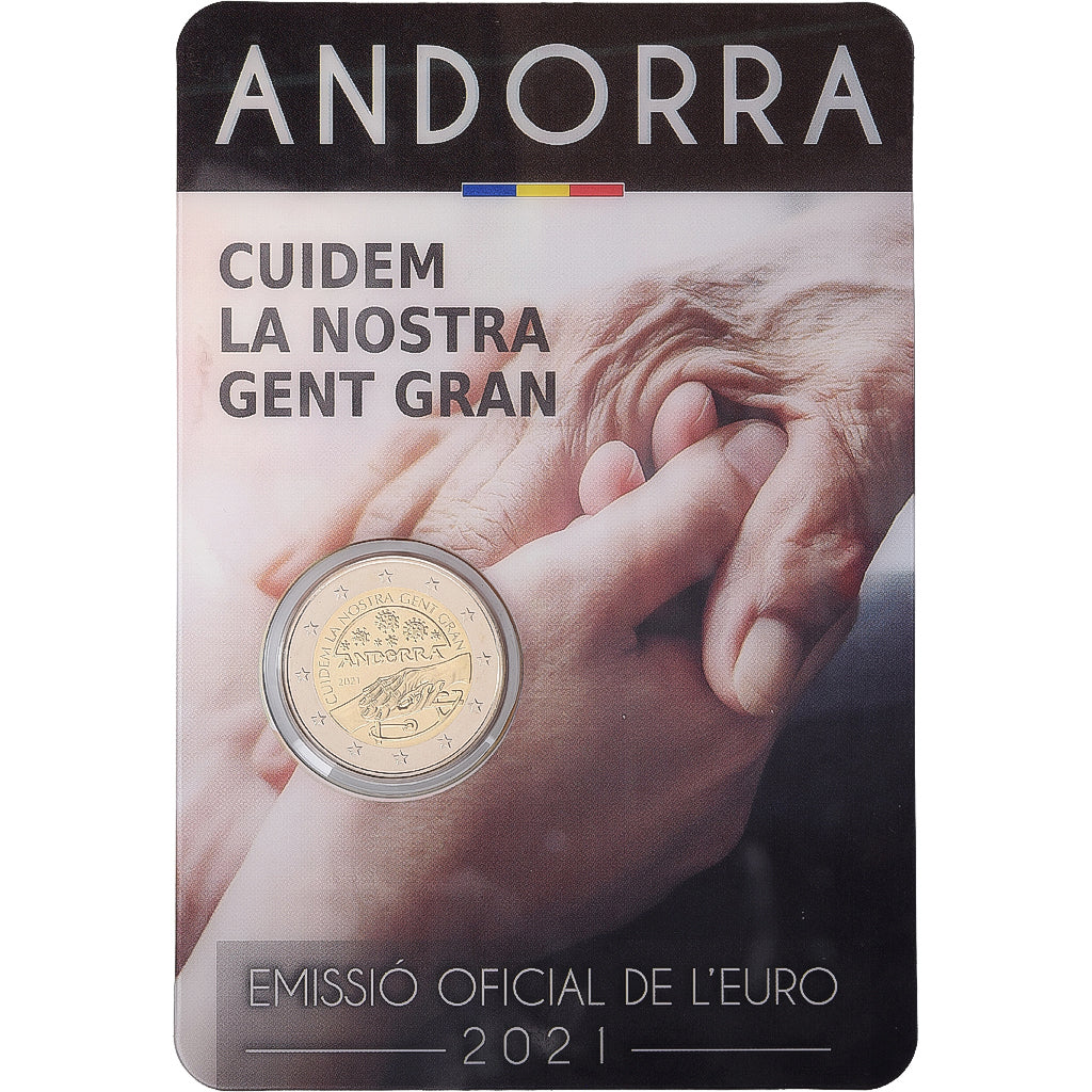Andorra, 2 Euro, Old People, Coin Card, BU, 2021, Bi-Metallic, MS(65-70)