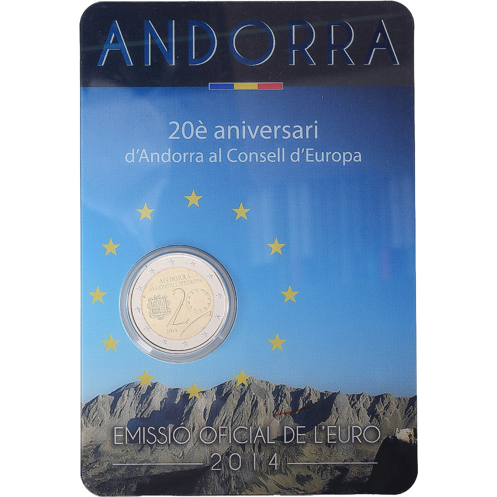 Andorra, 2 Euro, Conseil de l'Europe, Coin Card, BU, 2014, Bi-metallico, FDC