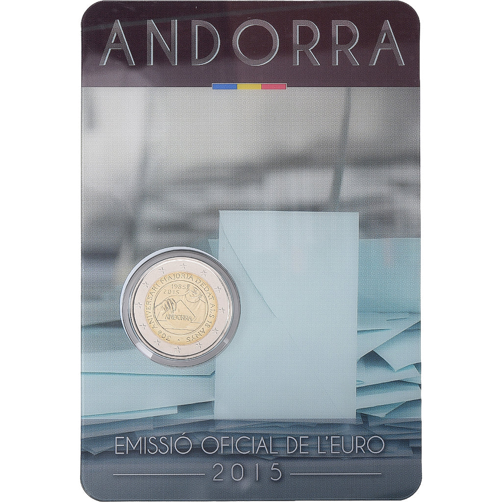 Andorra, 2 Euro, majorité à 18 ans, Coin Card, BU, 2015, Bimetaliczny