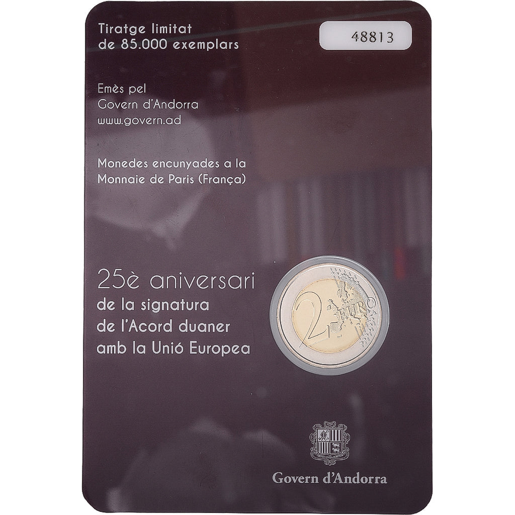 Andorre, 2 Euro, Accord Douanier, Coin Card, BU, 2015, Bimétallique, FDC