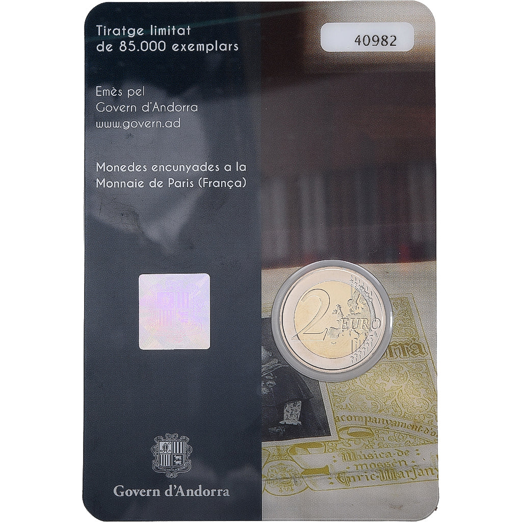 Andorra, 2 Euro, Anthem of Andorra, Coin Card, BU, 2017, Bimetálico, FDC