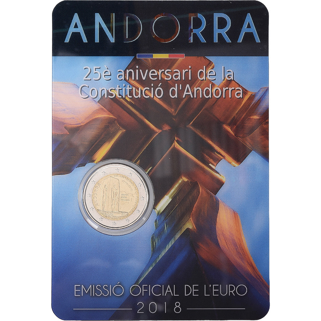 Andorra, 2 Euro, Constitution, Coin Card, BU, 2018, Bi-metallico, FDC