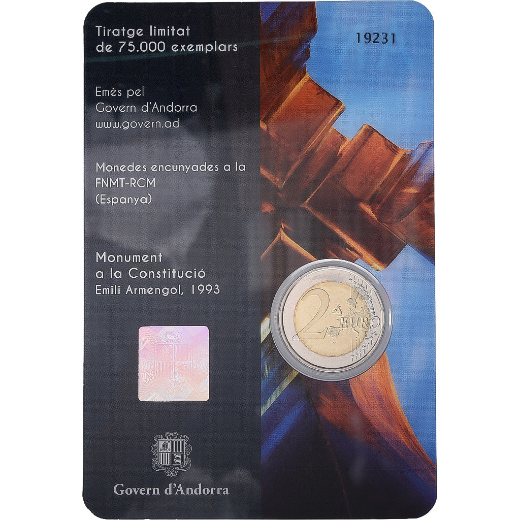 Andorra, 2 Euro, Constitution, Coin Card, BU, 2018, Bi-metallico, FDC