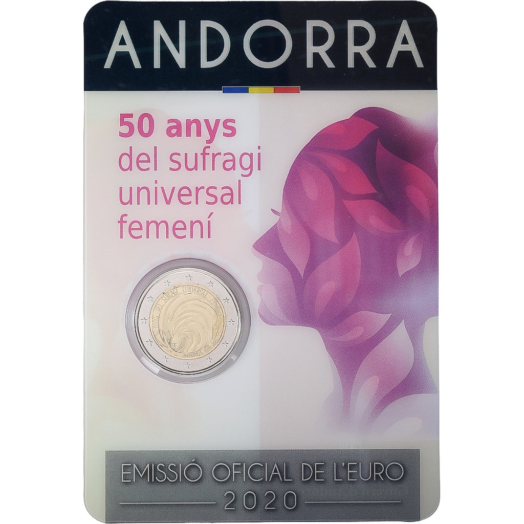 Andorra, 2 Euro, Universal Women's Suffrage, Coin Card, BU, 2020, Bi-metallico
