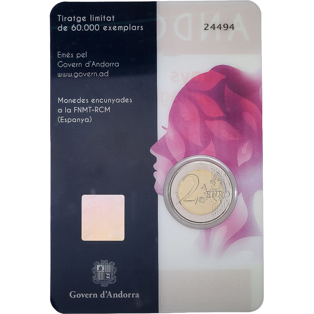 Andorra, 2 Euro, Universal Women's Suffrage, Coin Card, BU, 2020, Bi-metallico