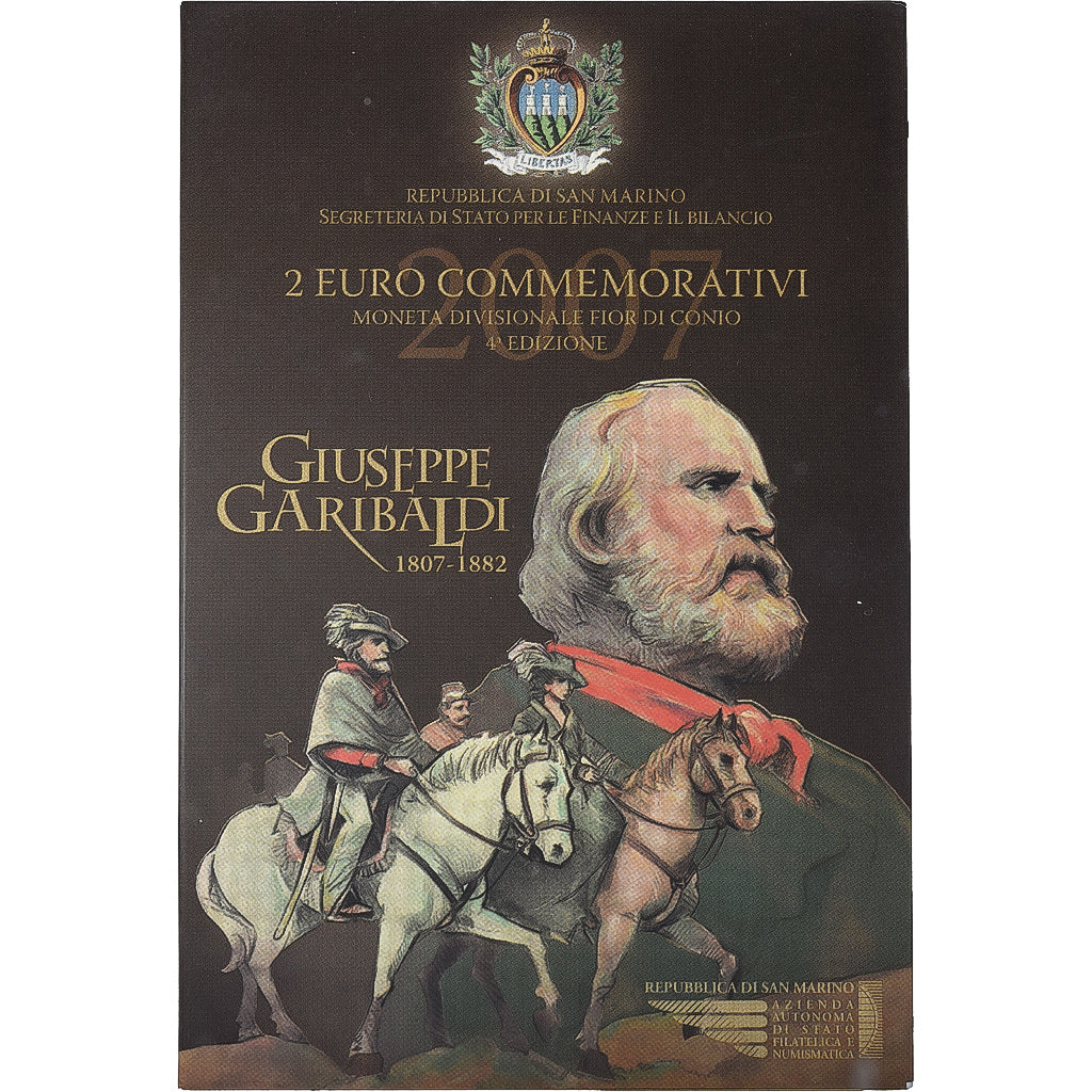 San Marino, 2 Euro, Giuseppe Garibaldi, FDC, 2007, Rome, Bi-Metallic, MS(65-70)
