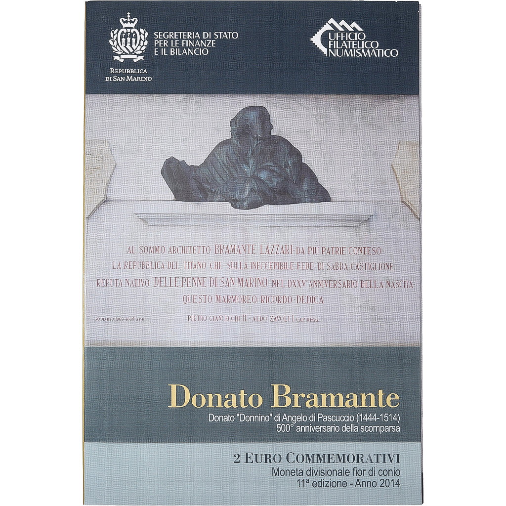 San Marino, 2 Euro, Donato Bramante, FDC, 2014, Rome, Bi-Metallic, MS(65-70)