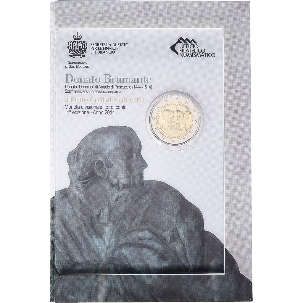 San Marino, 2 Euro, Donato Bramante, FDC, 2014, Rome, Bi-Metallic, MS(65-70)