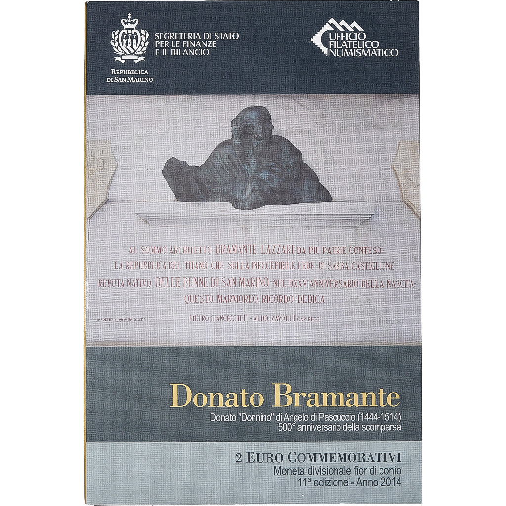 San Marino, 2 Euro, Donato Bramante, FDC, 2014, Rome, Bi-Metallic, MS(65-70)