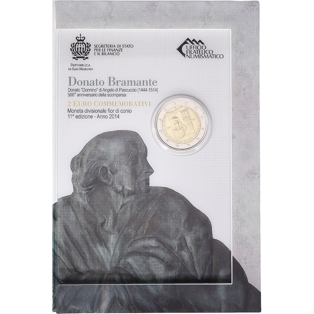 San Marino, 2 Euro, Donato Bramante, FDC, 2014, Rome, Bi-Metallic, MS(65-70)