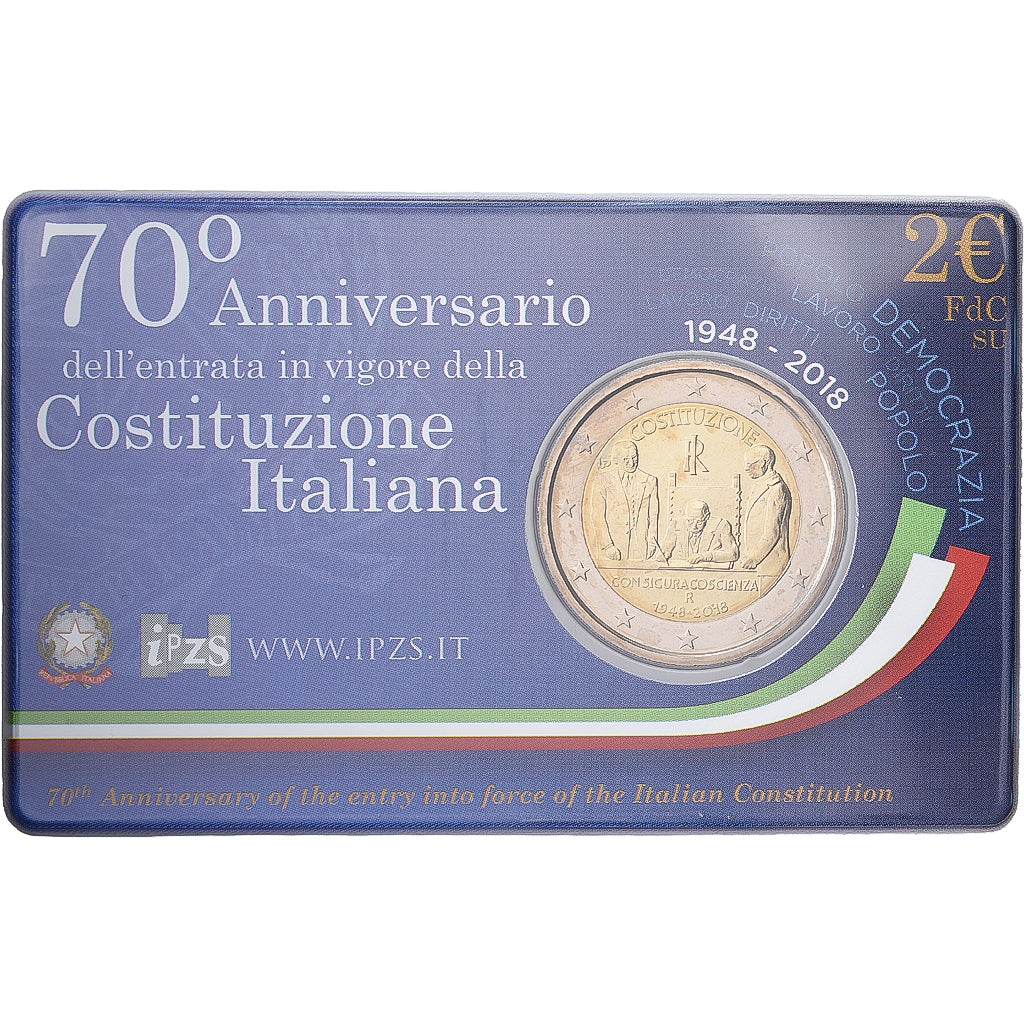 Italy, 2 Euro, Italian Republic Constitution, Coin card, FDC, 2018, Rome