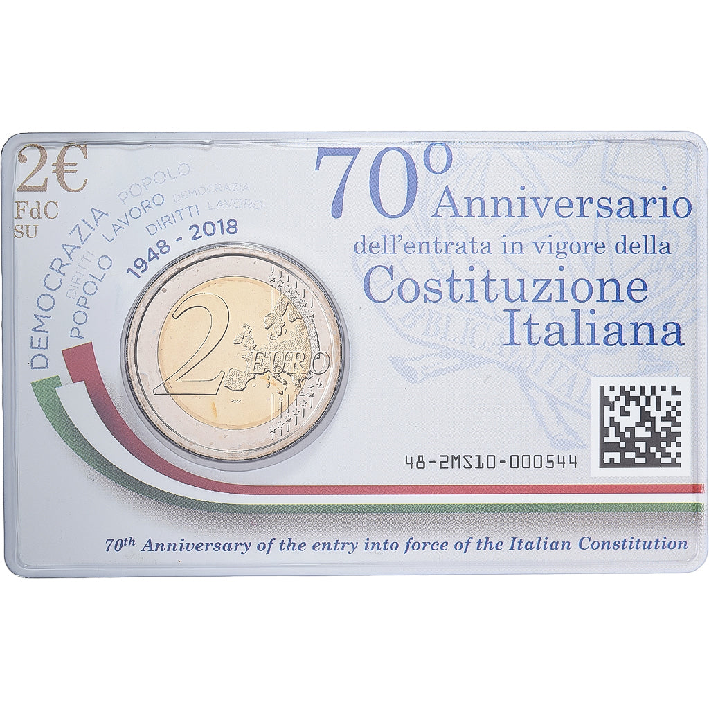Italy, 2 Euro, Italian Republic Constitution, Coin card, FDC, 2018, Rome