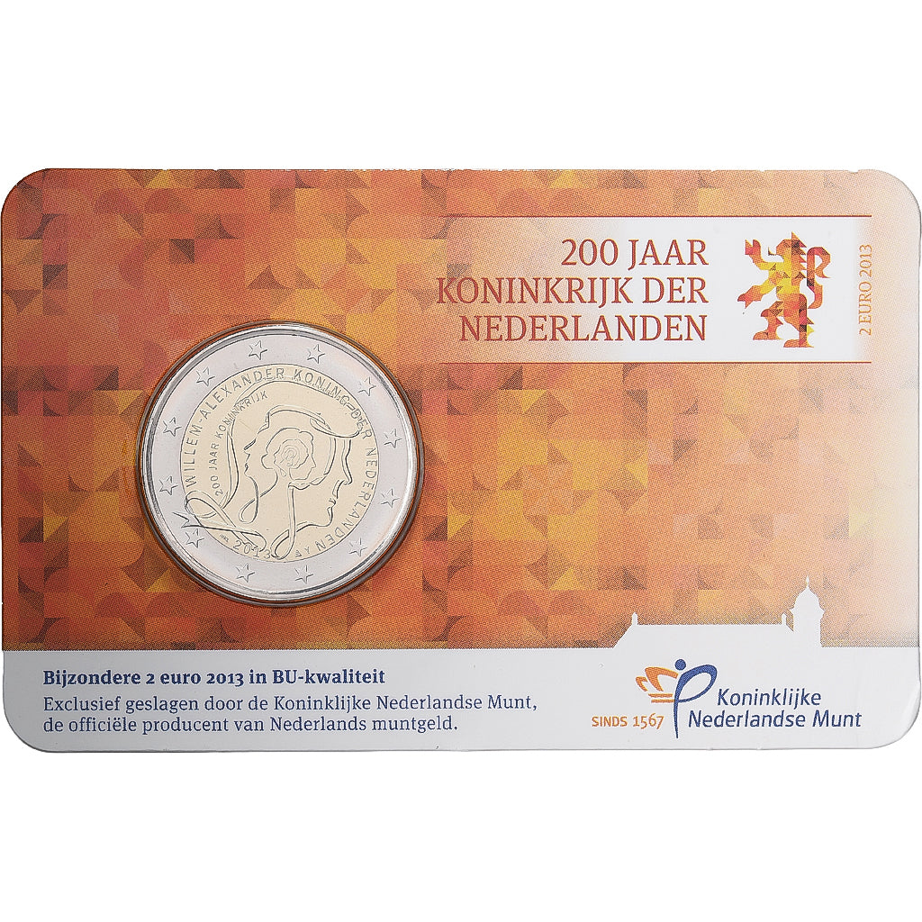 Niederlande, 2 Euro, 200th Anniversary - Kingdom of Netherlands, Coin card, FDC