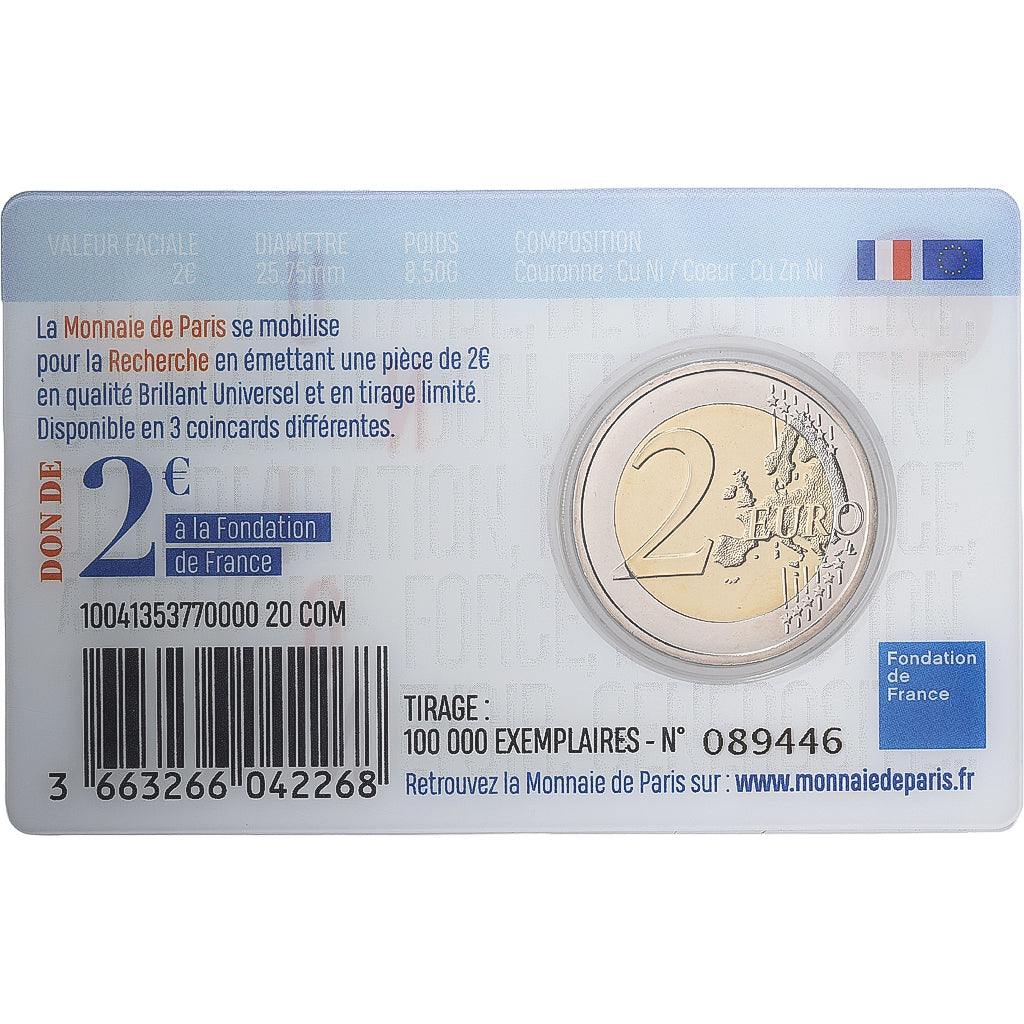 Francia, 2 Euro, Recherche médicale, UNION, Coin Card, BU, 2020, MDP