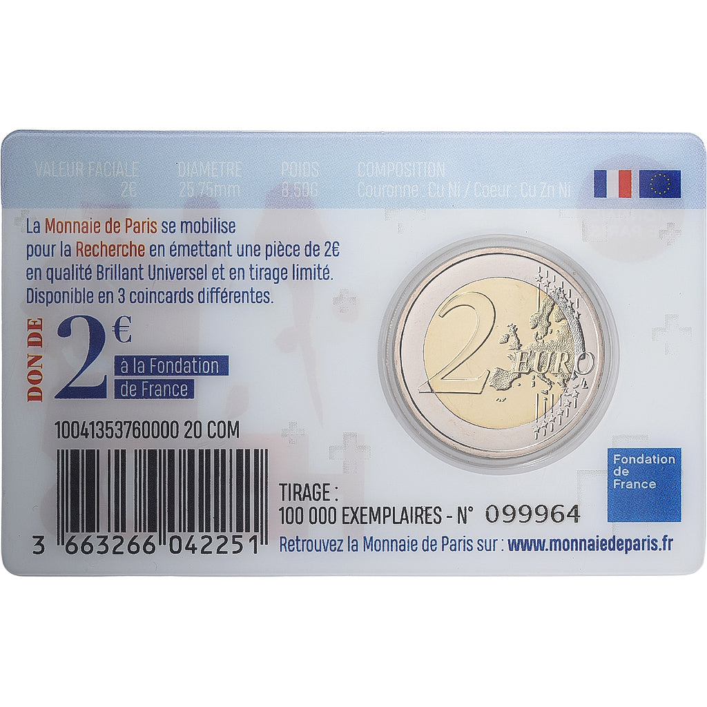 France, 2 Euro, Recherche médicale, HÉROS, Coin Card, BU, 2020, MDP