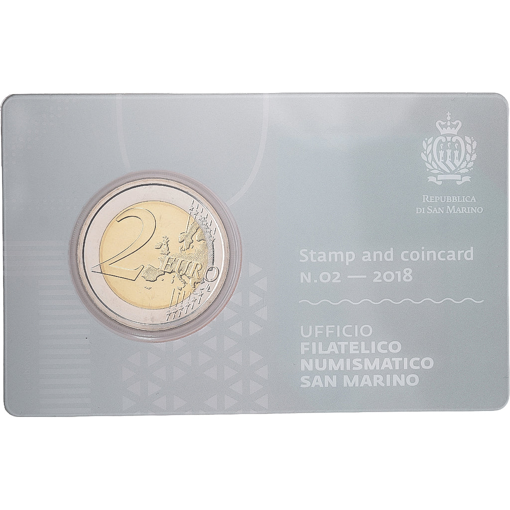 San Marino, 2 Euro, Stamp and coin card.n°2, 2018, Bimetaliczny, MS(65-70)