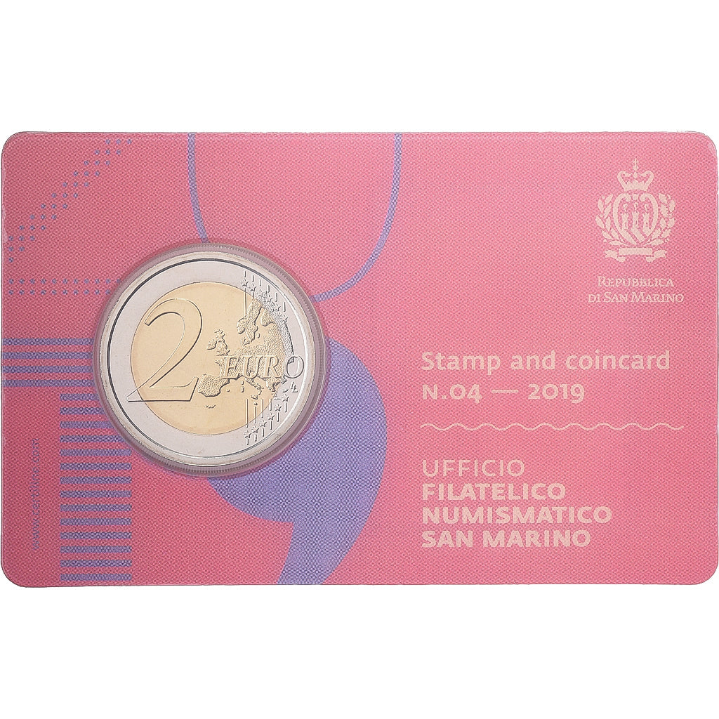 San Marino, 2 Euro, Stamp and coin card.n°4, 2019, Bimetaliczny, MS(65-70)