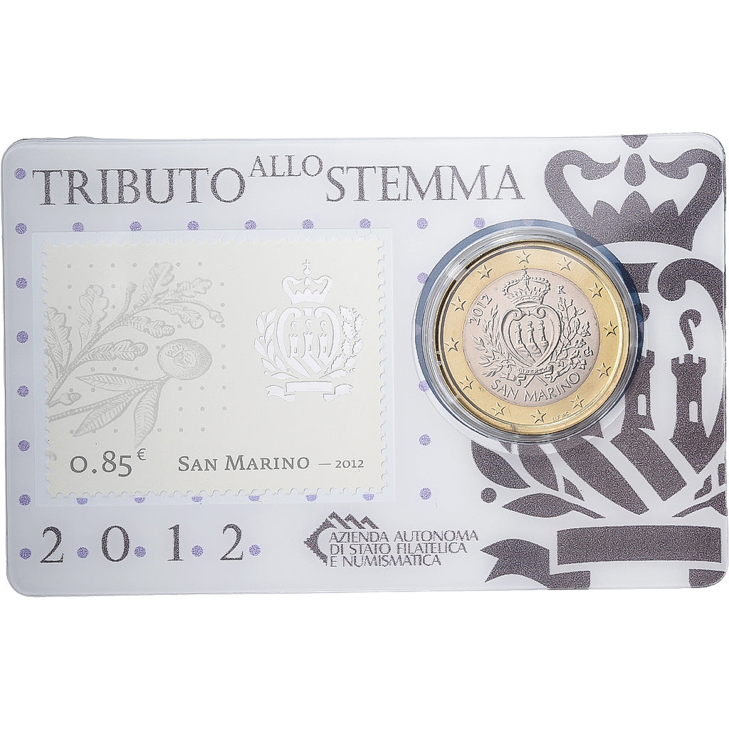 San Marino, 1 Euro, Stamp and coin card, 2012, Bimetaliczny, MS(65-70)