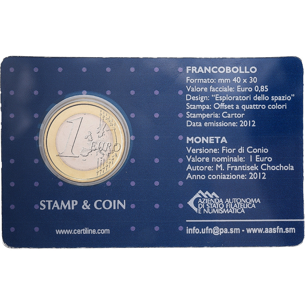 San Marino, 1 Euro, Stamp and coin card, 2012, Bimetaliczny, MS(65-70)