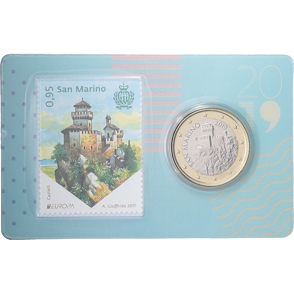 San Marino, 1 Euro, Stamp and coin card, 2019, Bimetaliczny, MS(65-70)