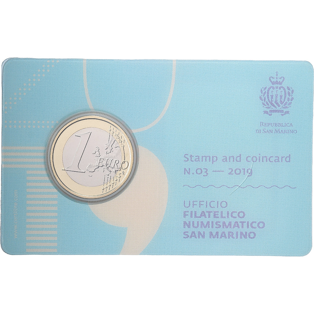 San Marino, 1 Euro, Stamp and coin card, 2019, Bimetaliczny, MS(65-70)