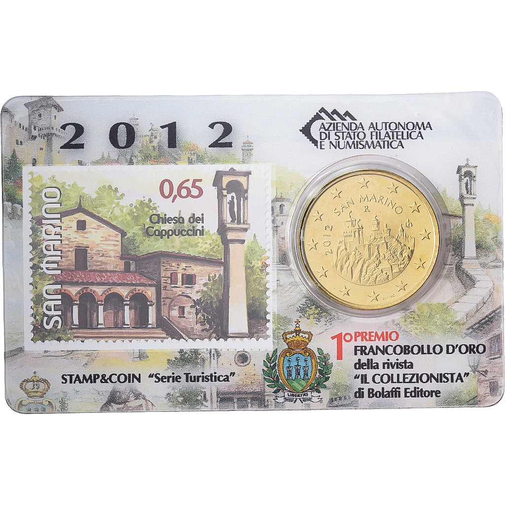 San Marino, 50 Euro Cent, Stamp and coin card, 2012, Nordic gold, MS(65-70)