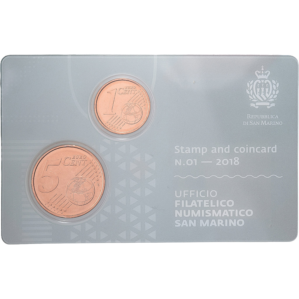 San Marino, 2 Cts. + 5 Cts., Stamp and coin card, 2018, Acciaio placcato rame
