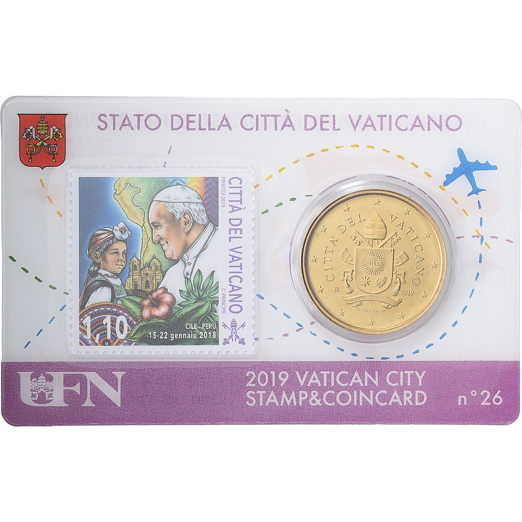 CIUDAD DEL VATICANO, Pope Francis I, 50 Euro Cent, Stamp & coin card n°26