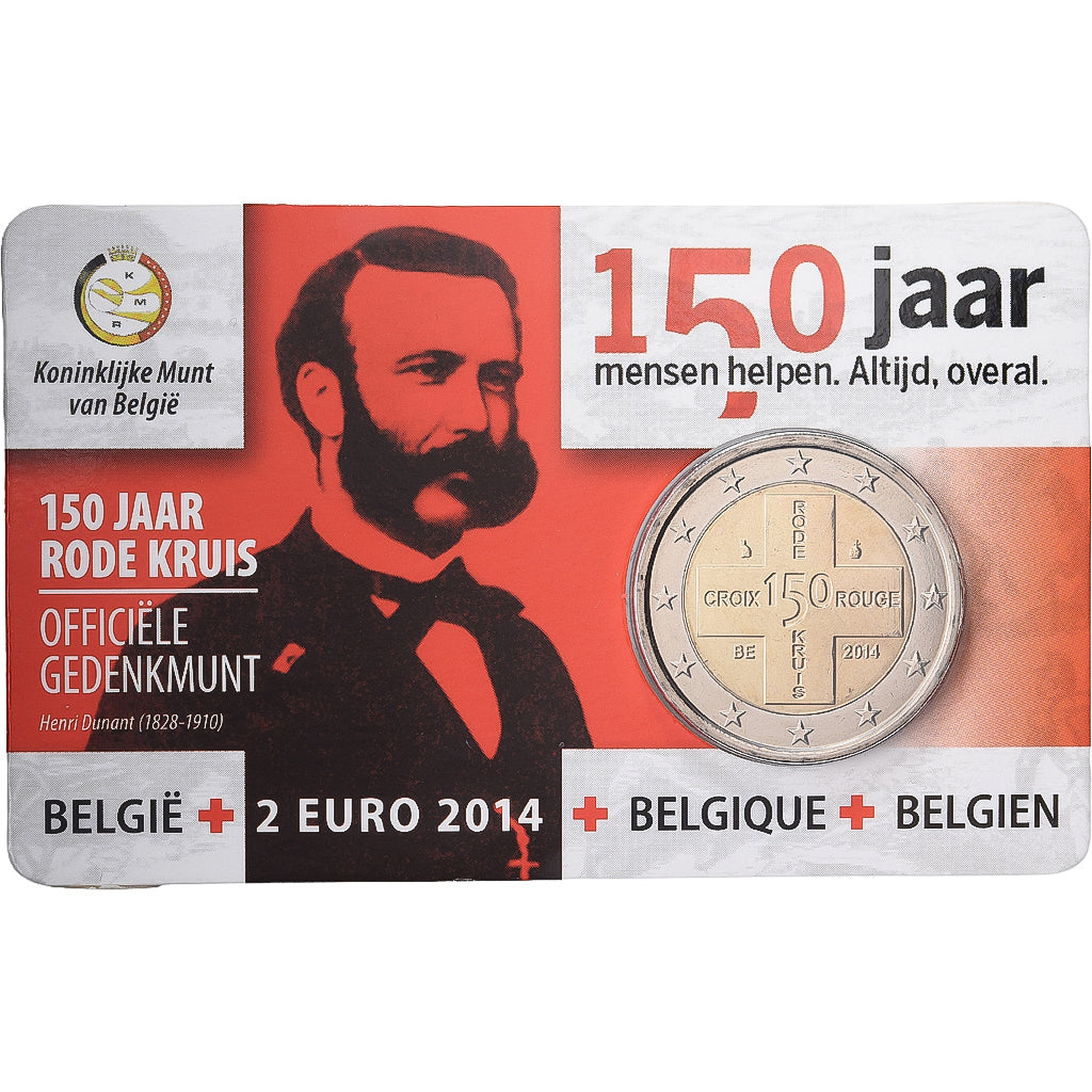 Belgio, 2 Euro, 150 ans de la Croix Rouge, Coin card, 2014, Bi-metallico, FDC