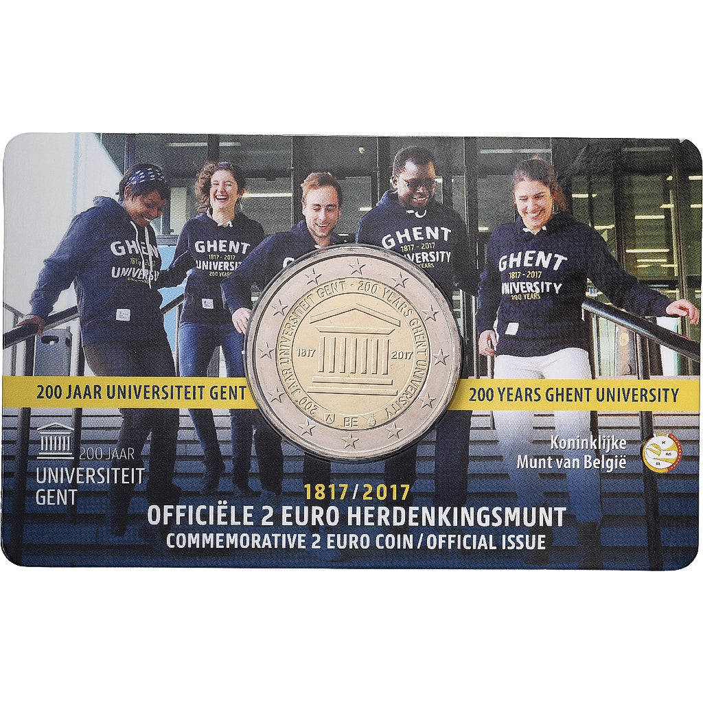 Belgio, 2 Euro, 200 ans de l'Université de Gand, Coin card, 2017, Bi-metallico