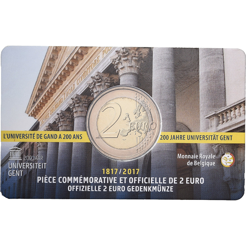 Belgio, 2 Euro, 200 ans de l'Université de Gand, Coin card, 2017, Bi-metallico
