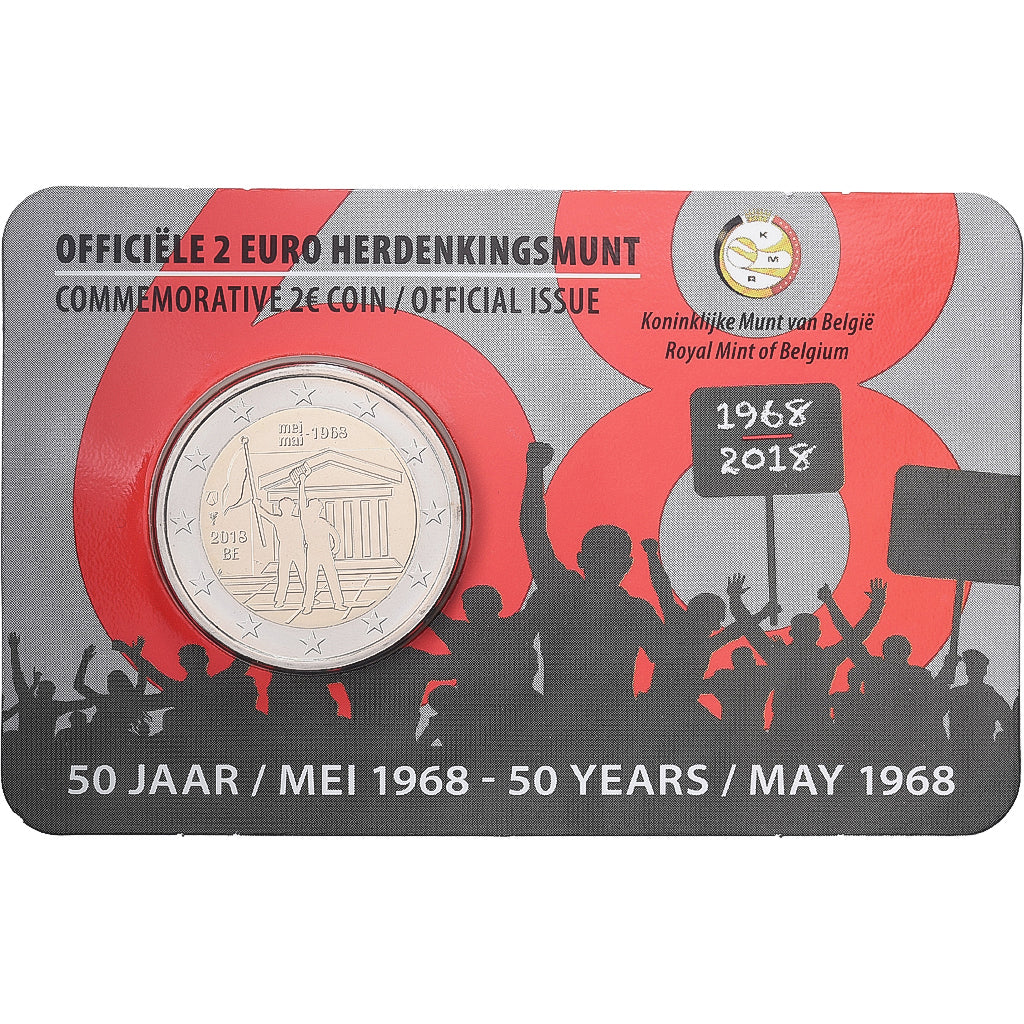 Belgio, 2 Euro, 50 Ans / Mai 1968, Coin card, 2018, Bi-metallico, FDC