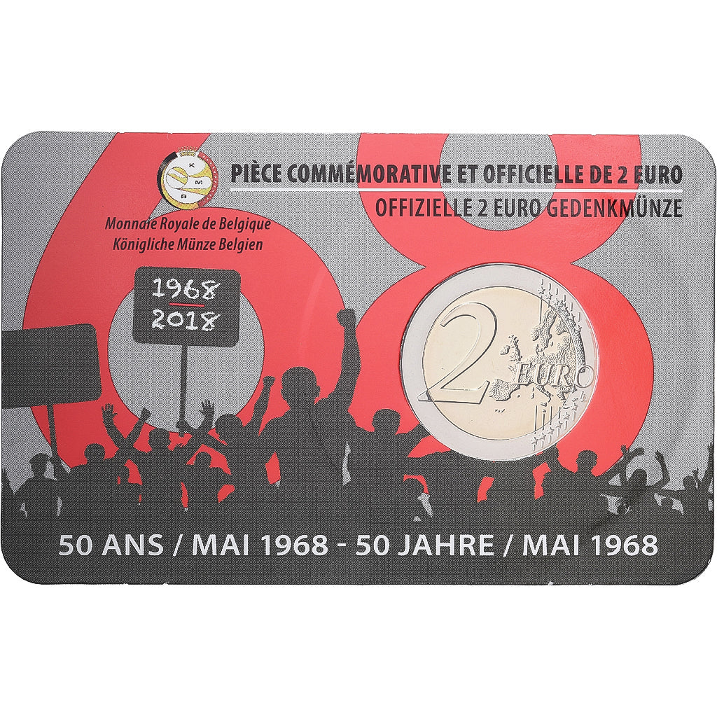Belgio, 2 Euro, 50 Ans / Mai 1968, Coin card, 2018, Bi-metallico, FDC