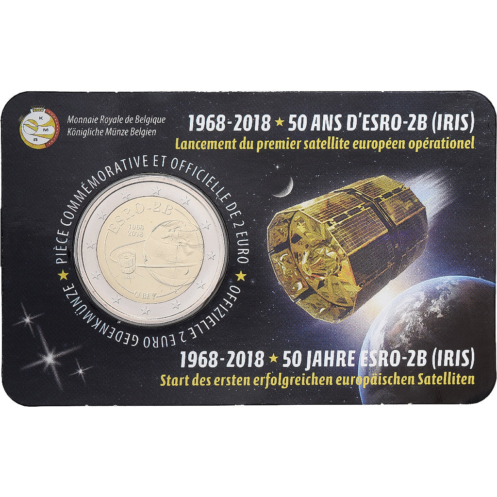 Bélgica, 2 Euro, Satellite ESRO-2B, Coin card, 2018, Bimetálico, MS(65-70)